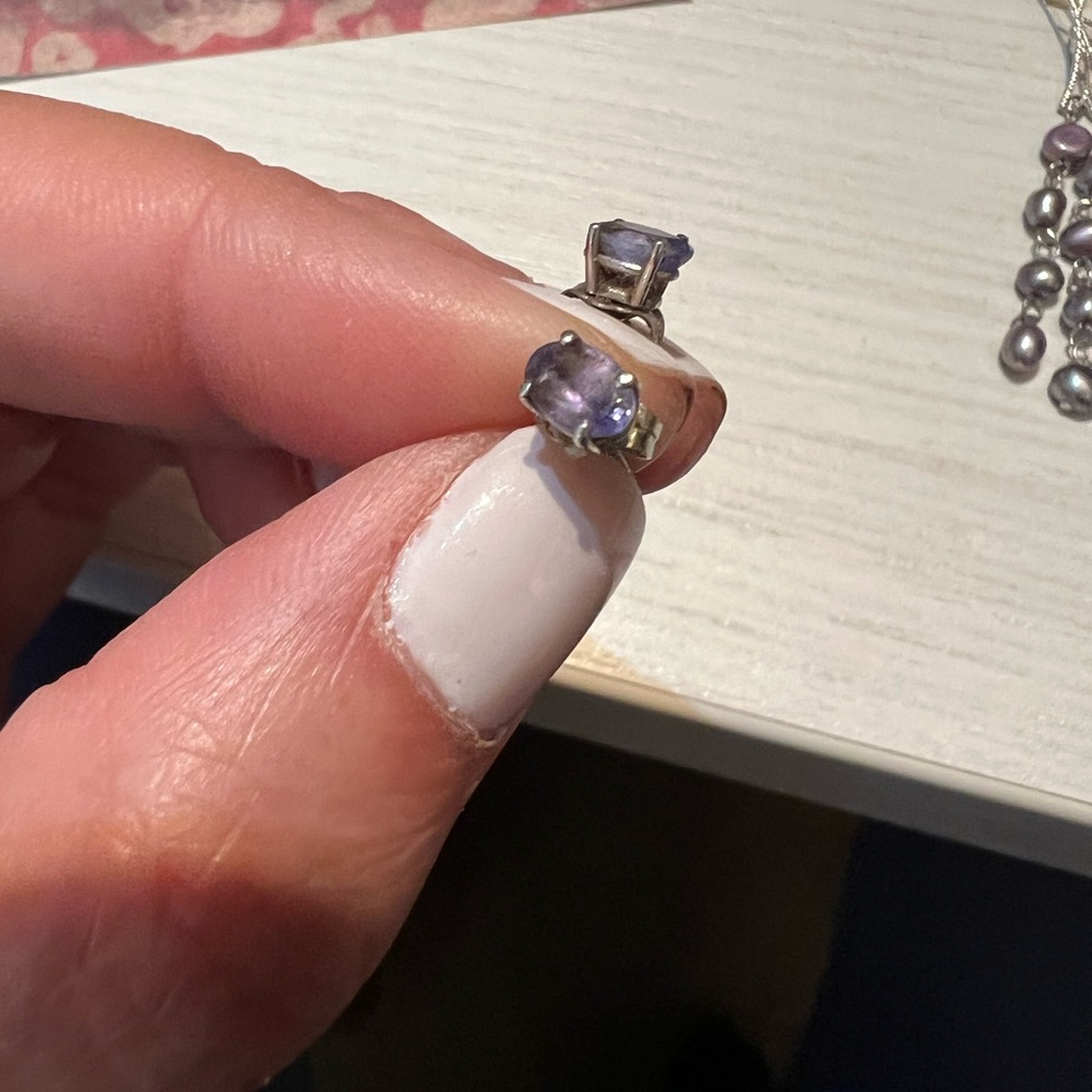 Authentic Tanzanite Sterling Silver Purple Gemstone Stud Earrings